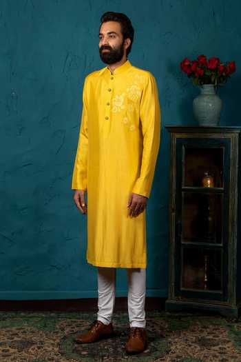 Buy_Nautanky_Yellow Silk Kurta Set _Online_at_Aza_Fashions