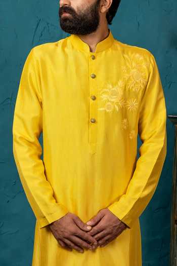 Nautanky_Yellow Silk Kurta Set _at_Aza_Fashions