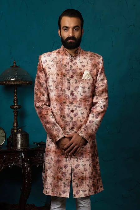 Nautanky Silk Printed Sherwani Set 