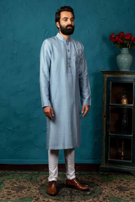 Nautanky_Grey Silk Kurta Set _Online_at_Aza_Fashions