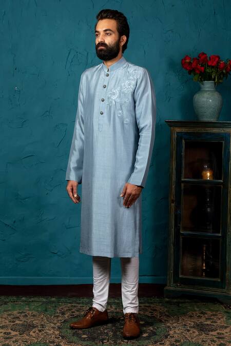 Buy_Nautanky_Grey Silk Kurta Set _Online_at_Aza_Fashions