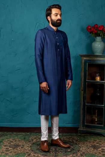 Nautanky_Blue Silk Kurta Set _Online_at_Aza_Fashions