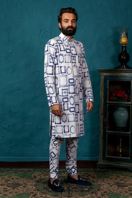 Nautanky_White Korean Polyester Printed Kurta Set _Online_at_Aza_Fashions