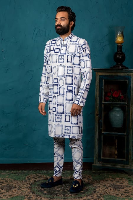 Buy_Nautanky_White Korean Polyester Printed Kurta Set _Online_at_Aza_Fashions