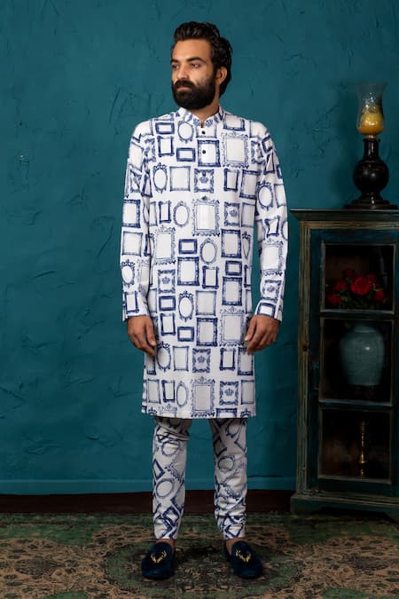 Shop_Nautanky_White Korean Polyester Printed Kurta Set _Online_at_Aza_Fashions