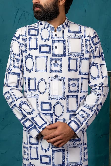 Nautanky_White Korean Polyester Printed Kurta Set _at_Aza_Fashions