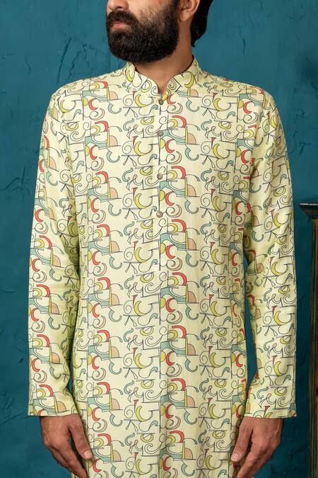 Nautanky_Green Cotton Silk Printed Kurta Set _at_Aza_Fashions