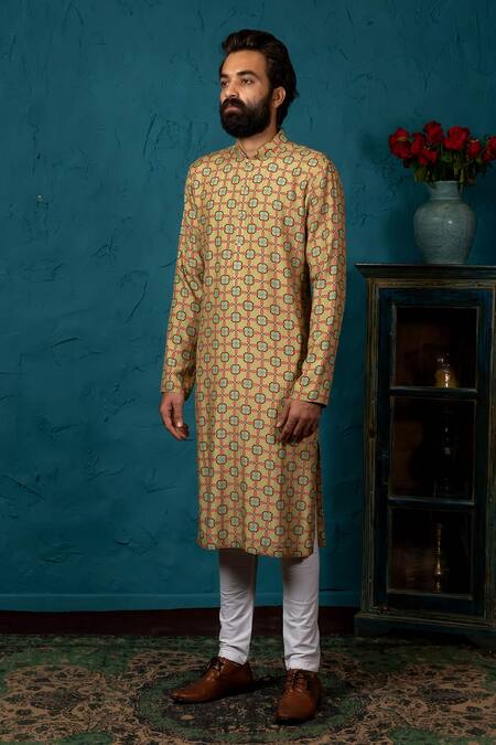 Buy_Nautanky_Green Cotton Silk Printed Kurta Set _Online_at_Aza_Fashions