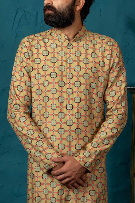 Nautanky_Green Cotton Silk Printed Kurta Set _at_Aza_Fashions