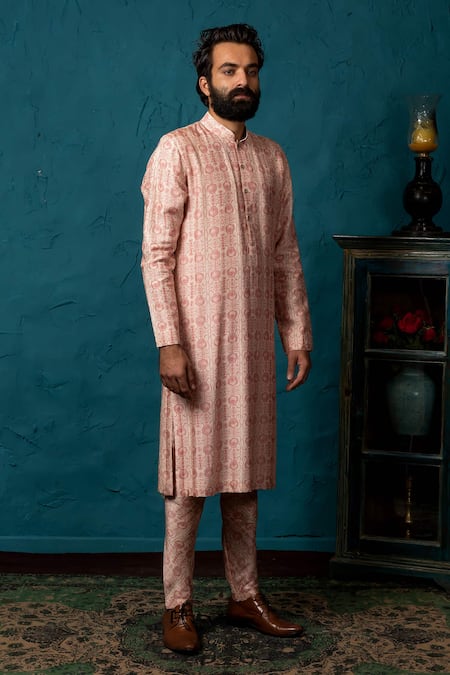 Nautanky_Peach Silk Kurta Set _Online_at_Aza_Fashions