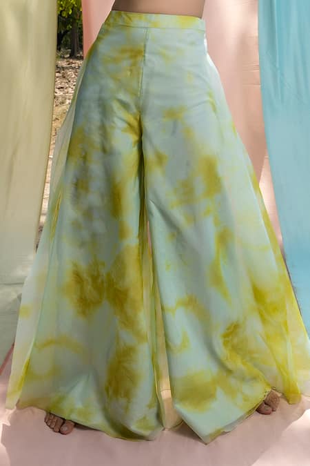 Shop_Nayantaara_Yellow Organza, Bamberg Satin Lapel Collar Cropped Blazer And Palazzo Set_Online_at_Aza_Fashions