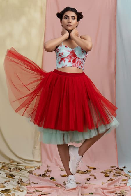 Shop Nayantaara Blue Bamberg Satin, Swiss Net Sweetheart Neck Corset Top And Layered Skirt at Aza Fashions Shop_Nayantaara_Blue Bamberg Satin, Swiss Net Sweetheart Neck Corset Top And Layered Skirt _at_Aza_Fashions