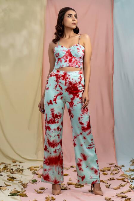 Nayantaara - Blue Bamberg Satin Tie-dye Corset Top And Pant Set