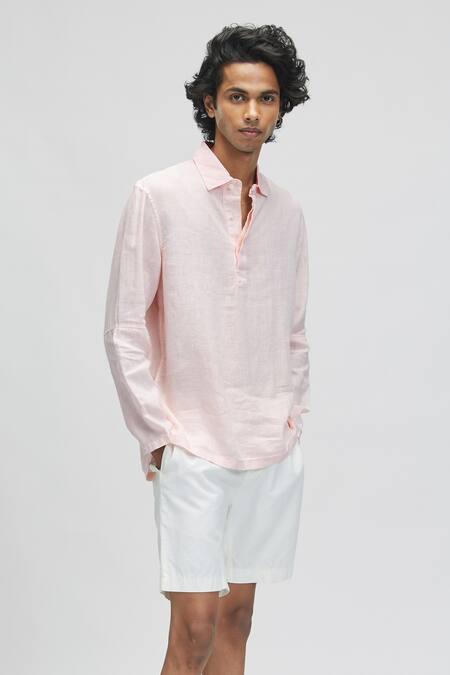 Terra Luna_Pink 100% Linen Plain Azores T-shirt_Online_at_Aza_Fashions