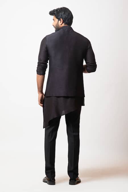 Shop_PAARSH_Black Bamberg Silk Cutdana , Thread Mariana Trench Embroidered Bundi _at_Aza_Fashions