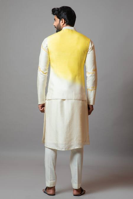 Shop PAARSH Yellow Bamberg Silk Bead , Thread Aurora Ombre Embroidered Bundi at Aza Fashions Shop_PAARSH_Yellow Bamberg Silk Bead , Thread Aurora Ombre Embroidered Bundi_at_Aza_Fashions