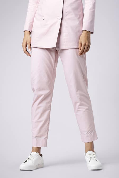 Nayantaara_Pink Cotton Lapel Double Breasted Blazer With Pant _at_Aza_Fashions