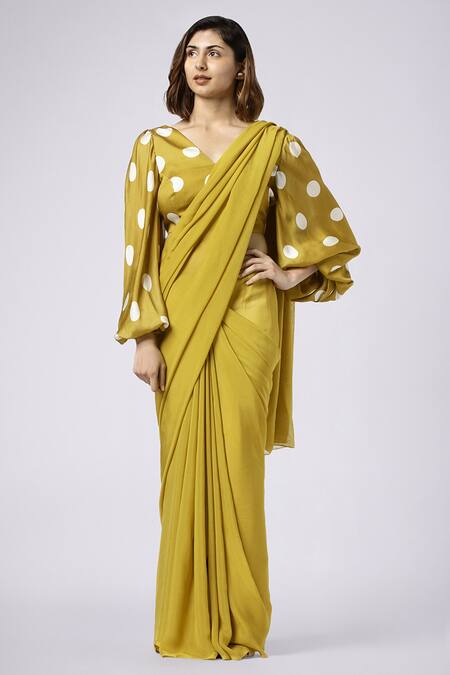 Nayantaara_Yellow Paper Silk Saree With Blouse_Online_at_Aza_Fashions