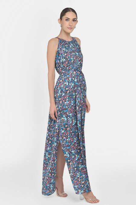 NA-KA Multi Color Crepe Satin Geometric Round Printed Dress Online at Aza Fashions NA-KA_Multi Color Crepe Satin Geometric Round Printed Dress _Online_at_Aza_Fashions