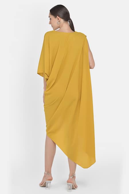 Shop NA-KA Yellow Formal Crepe Round Draped Dress at Aza Fashions Shop_NA-KA_Yellow Formal Crepe Round Draped Dress _at_Aza_Fashions
