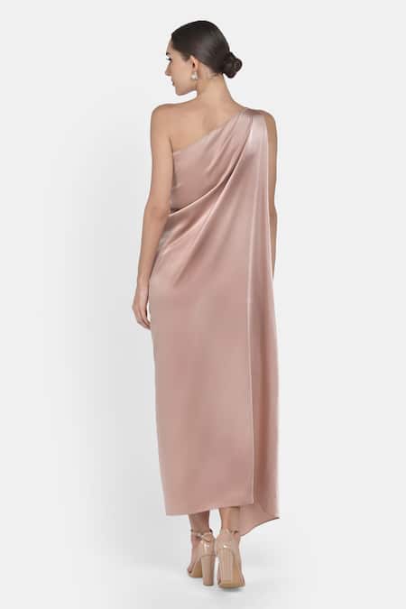 Shop NA-KA Pink Moss Satin One Shoulder Dress at Aza Fashions Shop_NA-KA_Pink Moss Satin One Shoulder Dress _at_Aza_Fashions