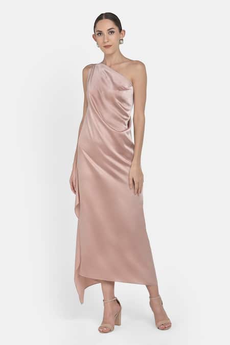 NA-KA Pink Moss Satin One Shoulder Dress Online at Aza Fashions NA-KA_Pink Moss Satin One Shoulder Dress _Online_at_Aza_Fashions