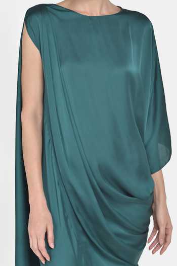Buy_NA-KA_Grey Satin Boat Draped Dress_Online_at_Aza_Fashions