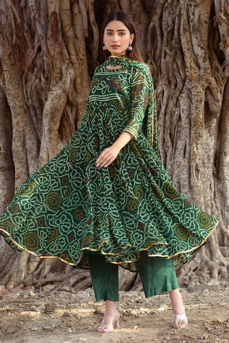 Green Flared Readymade Anarkali Kurti With Dupatta 791KR02