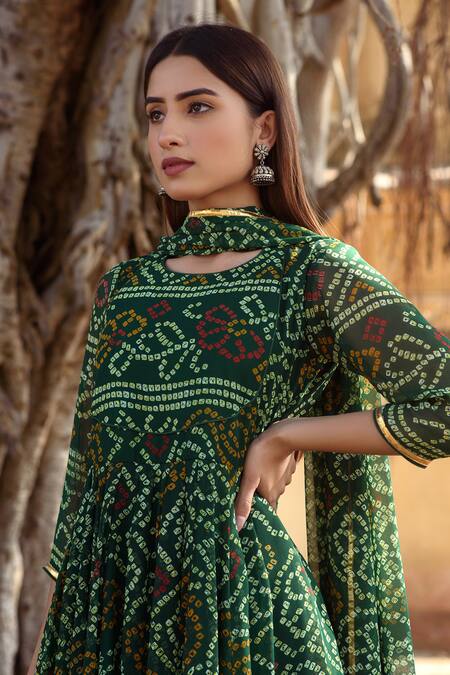 Shop_Gulabo Jaipur_Green Georgette Round Naaz Printed Anarkali Set_Online_at_Aza_Fashions