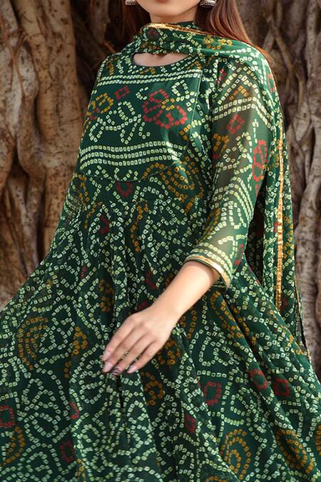 Gulabo Jaipur_Green Georgette Round Naaz Printed Anarkali Set_at_Aza_Fashions