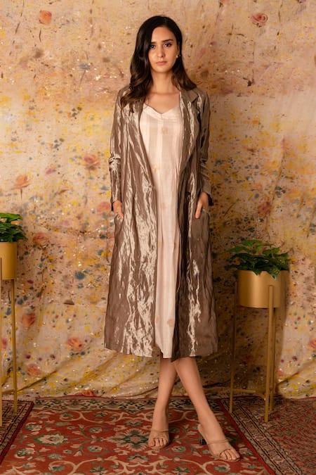 Buy_Vaani Beswal_Grey Dress Jamdani, Trench Zari Naaz With _Online_at_Aza_Fashions