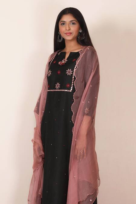 Buy Pouli Pret Black Mercerised Cotton Chanderi Notched Embroidered Kurta Set Online at Aza Fashions Buy_Pouli Pret_Black Mercerised Cotton Chanderi Notched Embroidered Kurta Set _Online_at_Aza_Fashions