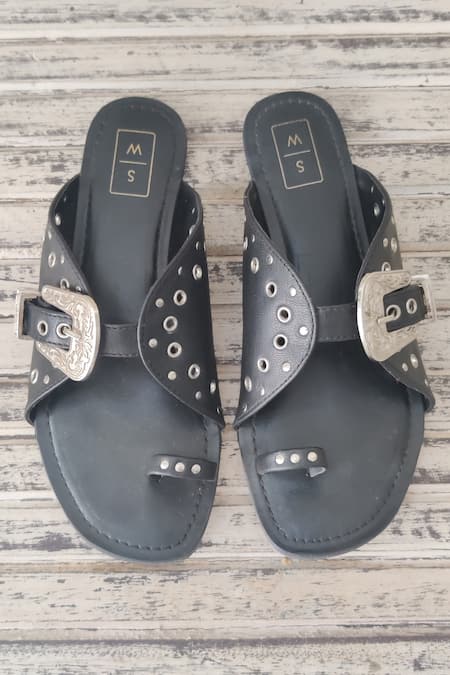 Shop Sandalwali Black Nadia Rivet Studded Flats at Aza Fashions Shop_Sandalwali_Black Nadia Rivet Studded Flats _at_Aza_Fashions