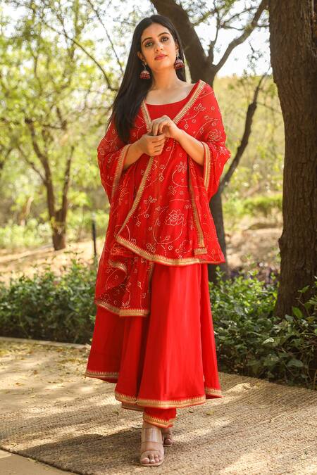 Buy Gulabo Jaipur Red Cotton Rayon Anarkali Set at Aza Fashions Buy_Gulabo Jaipur_Red Cotton Rayon Anarkali Set_at_Aza_Fashions