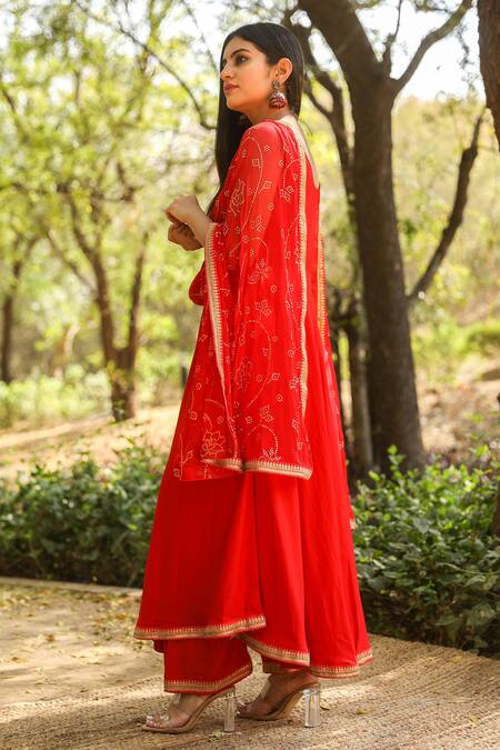 Shop Gulabo Jaipur Red Cotton Rayon Anarkali Set at Aza Fashions Shop_Gulabo Jaipur_Red Cotton Rayon Anarkali Set_at_Aza_Fashions