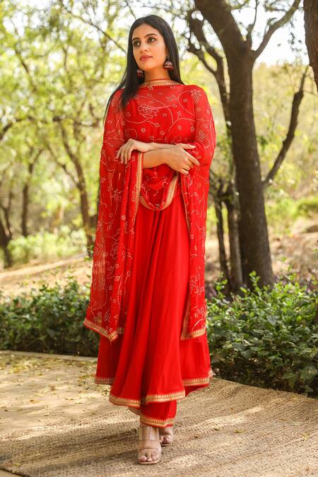 Buy Gulabo Jaipur Red Cotton Rayon Anarkali Set Online at Aza Fashions Buy_Gulabo Jaipur_Red Cotton Rayon Anarkali Set_Online_at_Aza_Fashions