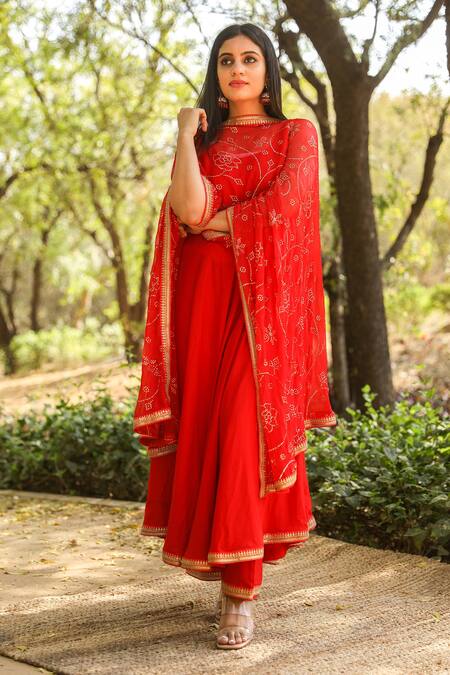 Shop Gulabo Jaipur Red Cotton Rayon Anarkali Set Online at Aza Fashions Shop_Gulabo Jaipur_Red Cotton Rayon Anarkali Set_Online_at_Aza_Fashions
