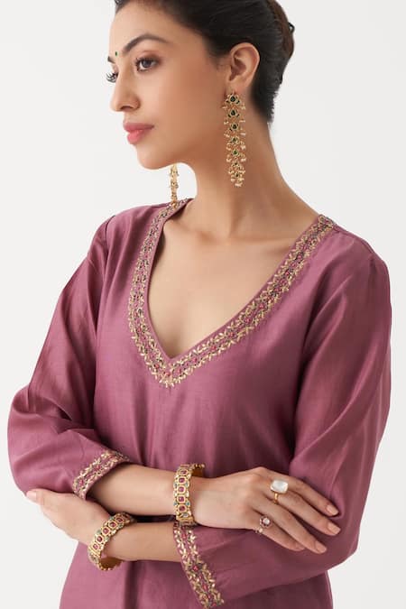 Rhua_Purple Dupatta Tissue , Kurta Naika Embroidered Sharara Set _at_Aza_Fashions
