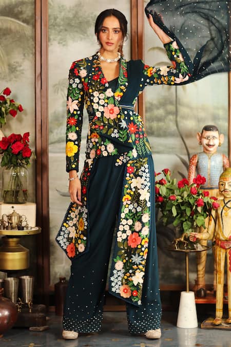 Sahil Kochhar Nalini Draped Jacket Pant Set 