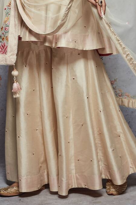 Buy Ajiesh Oberoi Beige Dupion Silk, Soft Net Round Embroidered Sharara Set Online at Aza Fashions Buy_Ajiesh Oberoi_Beige Dupion Silk, Soft Net Round Embroidered Sharara Set _Online_at_Aza_Fashions