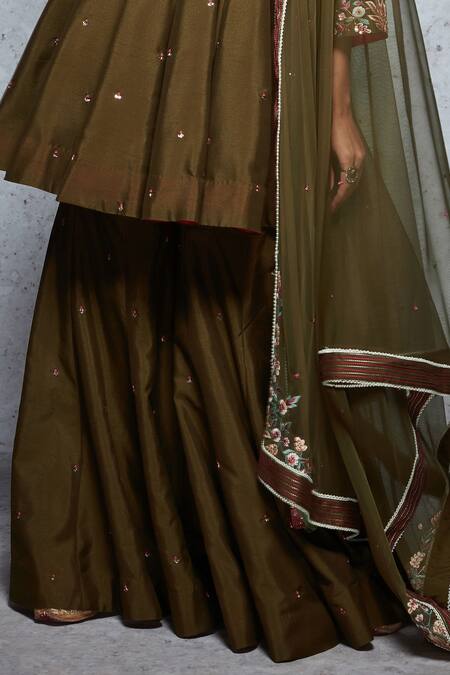 Ajiesh Oberoi Green Dupion Silk, Soft Net Round Embroidered Sharara Set Online at Aza Fashions Ajiesh Oberoi_Green Dupion Silk, Soft Net Round Embroidered Sharara Set _Online_at_Aza_Fashions