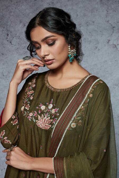 Buy Ajiesh Oberoi Green Dupion Silk, Soft Net Round Embroidered Sharara Set Online at Aza Fashions Buy_Ajiesh Oberoi_Green Dupion Silk, Soft Net Round Embroidered Sharara Set _Online_at_Aza_Fashions