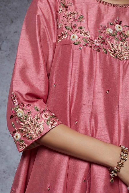 Shop_Ajiesh Oberoi_Pink Dupion Silk, Soft Net Round Embroidered Sharara Set _Online_at_Aza_Fashions