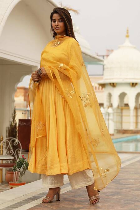Gulabo Jaipur Yellow Cotton Mul Anarkali Set
