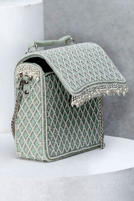 Eena Green Embellished Box Clutch