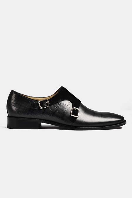 Luxoro Formello_Black Hand Painted Double Monk Strap Shoes _Online_at_Aza_Fashions