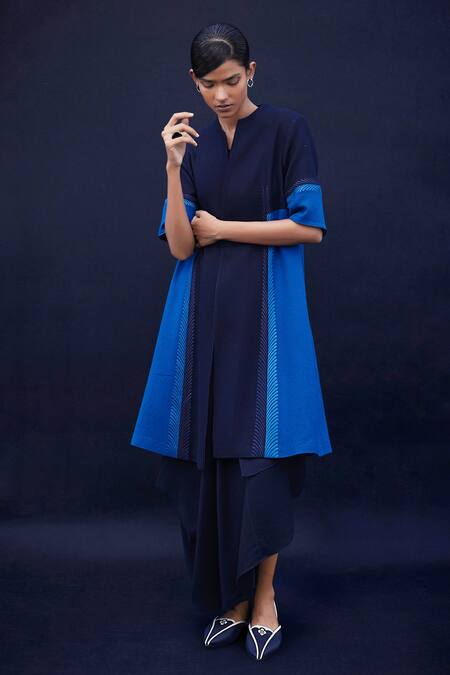Buy_Ampm_Blue Pereina Wool Color Block Jacket_Online_at_Aza_Fashions