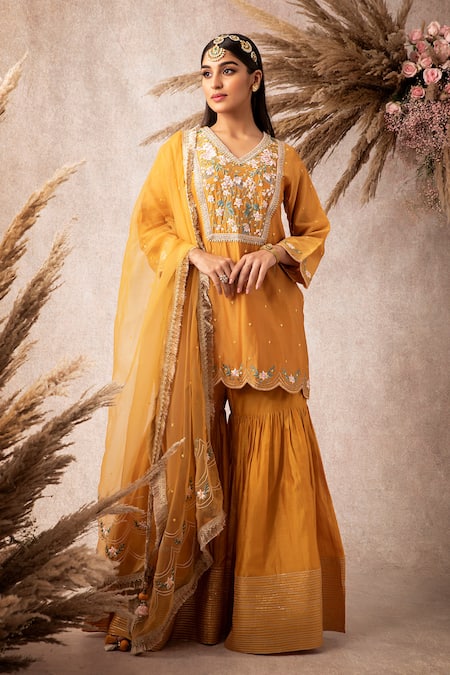 Ajiesh Oberoi Chanderi Kurta Sharara Set 