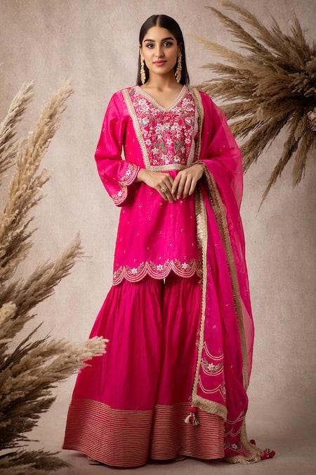 Ajiesh Oberoi Chanderi Kurta Sharara Set 