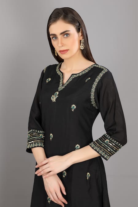 Shop_Asaga_Black Kurta Chanderi Silk Round Set _Online_at_Aza_Fashions